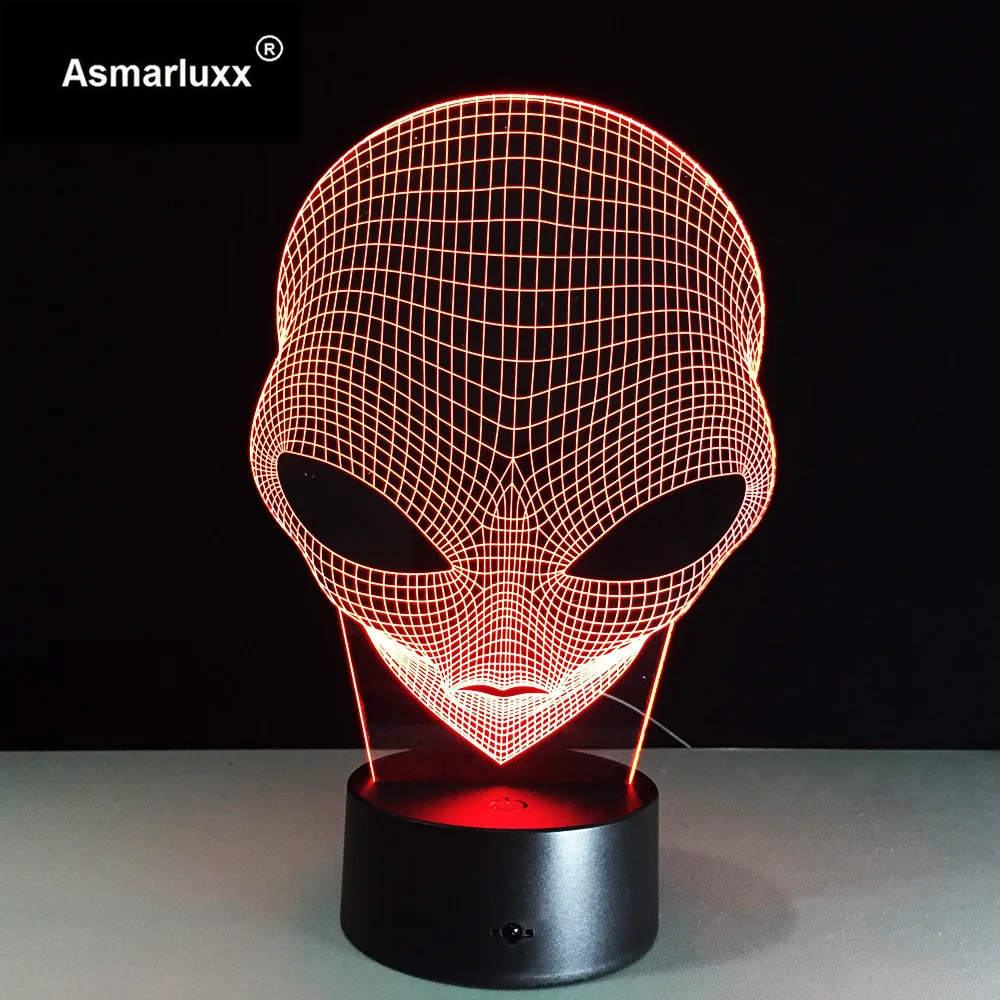Инопланетная голова 3D Голограмма Иллюзия уникальная лампа акриловый Ночной светильник с сенсорным выключателем люминария лава лампа 7 цветов Изменение деко подарок