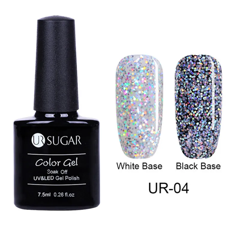 UR 04 Ur Sugar 7,5 мл Серебряный голографический УФ-гель лак с лазерными блестками черно-белый Гель-лак для ногтей впитывающий лак для ногтей - Цвет: UR 04