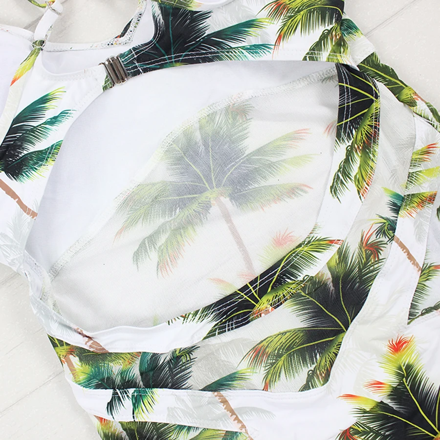 ZUSUMI Backless Swimwear Woman Mesh Monokini Trees Print One Piece Swimsuit 2018 New Maillot De Bain Cut Out Beach Bathing Suit | Спорт и