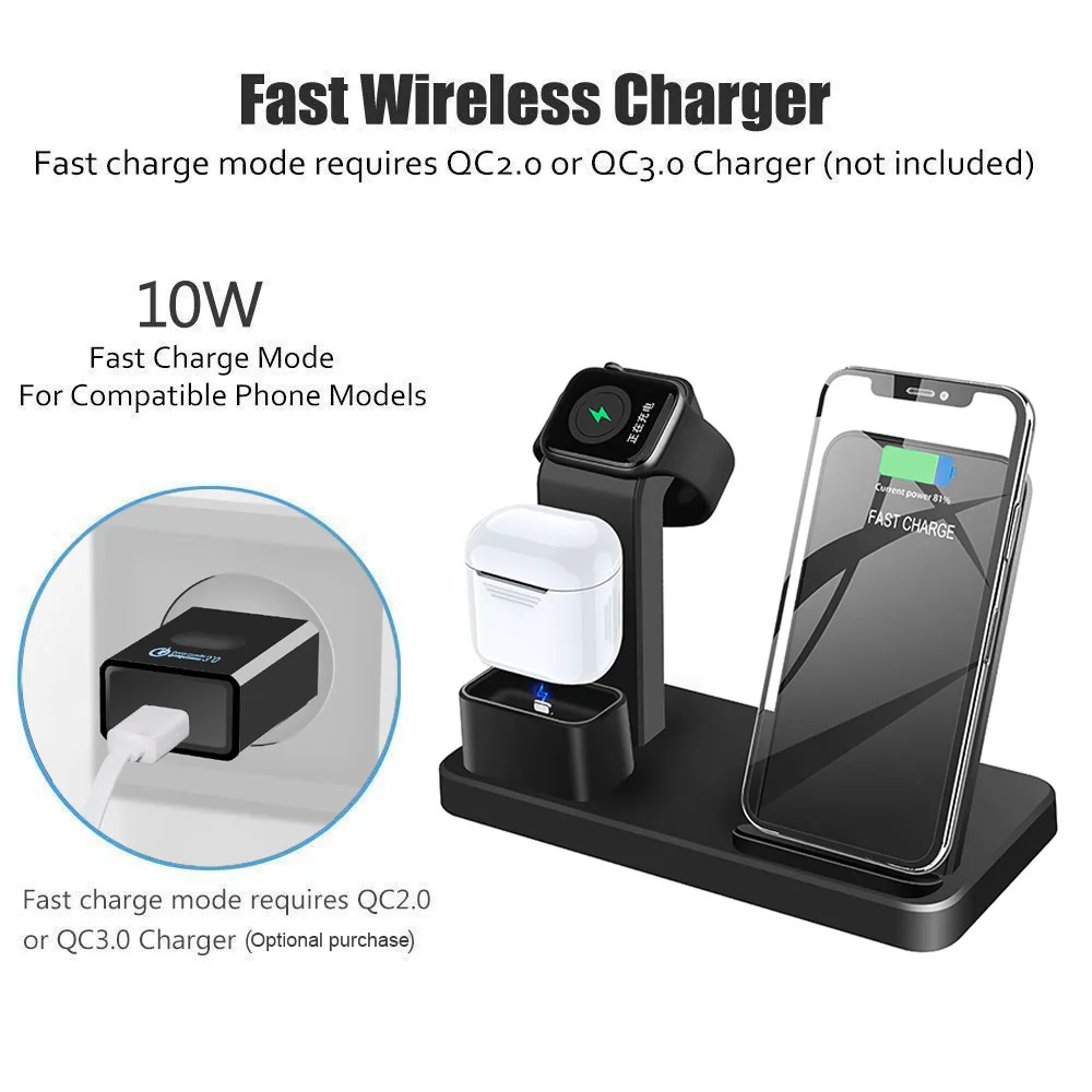 FDGAO 3 в 1 QI Беспроводная зарядная подставка для iPhone 11 X XS MAX XR 8 10 Вт быстрая зарядная док-станция для Apple Watch 5 4 3 AirPods