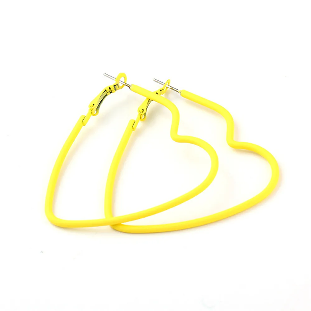 Heart yellow Большие вечерние серьги-кольца в стиле панк, размер 50 мм, новинка, треугольные серьги в форме сердца, ушные петли, модные трендовые, 20 стилей, ювелирные изделия для женщин - Окраска металла: Heart yellow