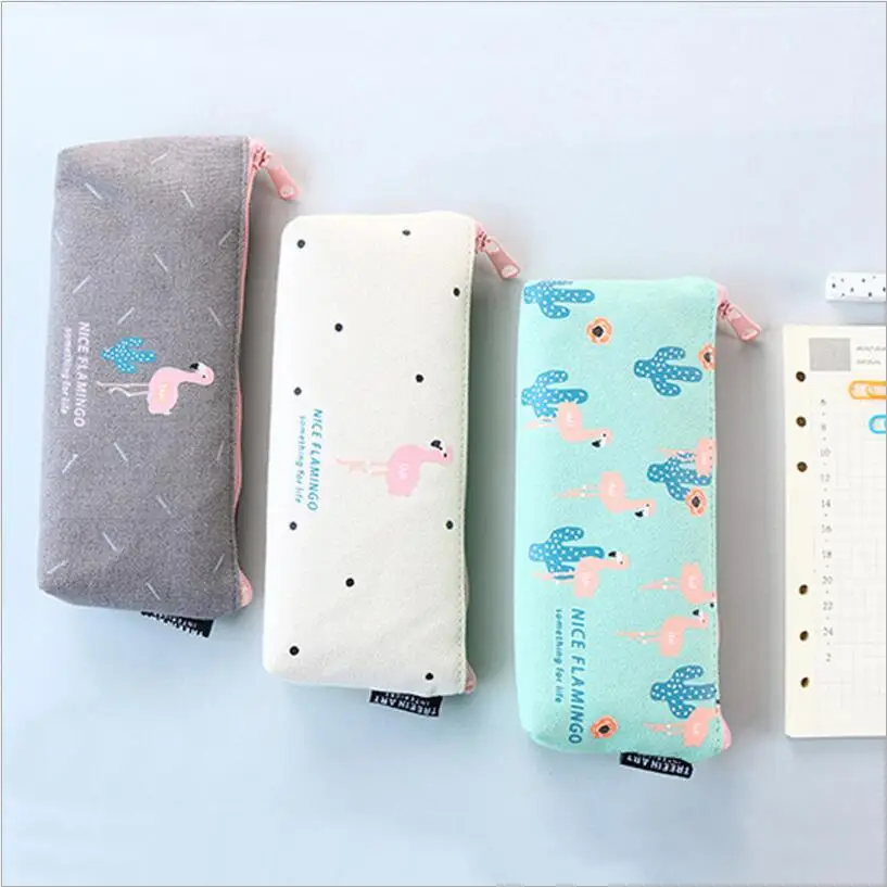 Креативный милый холщовый пенал с фламинго сумки для хранения ручек школьные