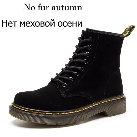 black No Plush Женские ботинки; doc martins; коллекция года; винтажные классические ботинки martin в британском стиле из коровьей замши; женские мотоциклетные ботинки на толстом каблуке - Цвет: black No Plush
