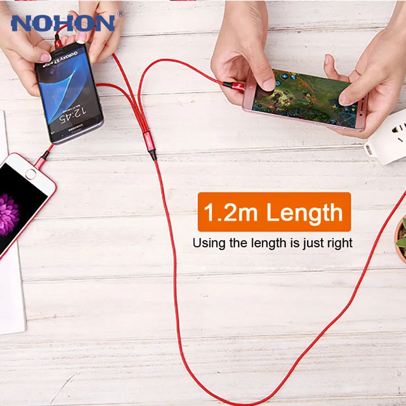 Оригинальный кабель NOHON 3 в 1 Type C 8Pin Micro USB для iPhone 7 6 6S Plus iOS 10 9 8 Samsung Xiaomi Nokia быстрой
