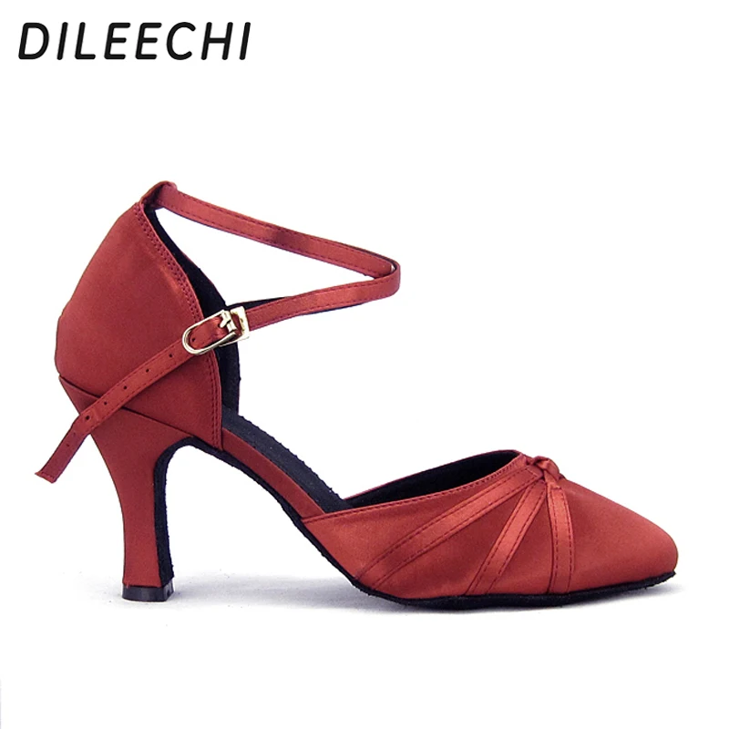 DILEECHI черные атласные туфли для латиноамериканских танцев Женская Обувь бальных