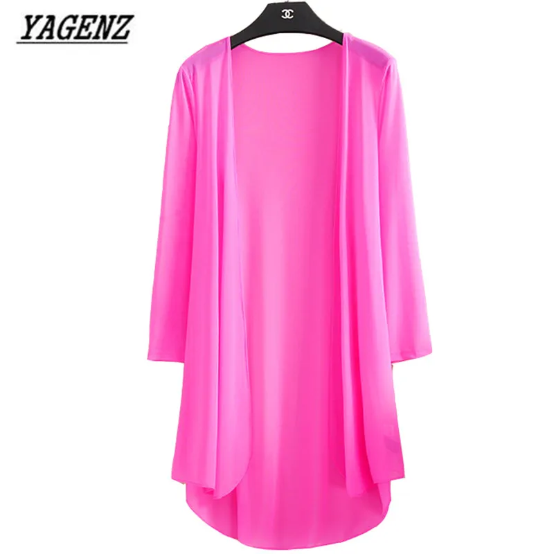 

YAGENZ Summer Kimono Cardigan Women Loose Blouses Thin 3/4 Sleeve Beach Shirts coat Leisure Sunscreen Clothing tops 5XL A118
