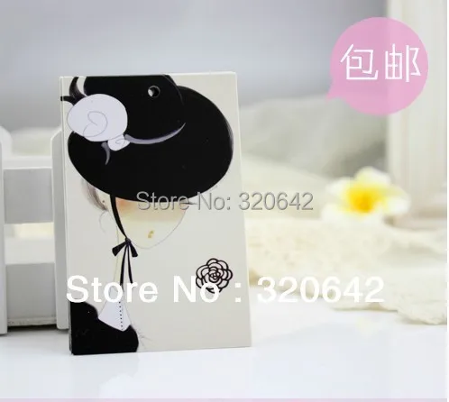 

Free shipping stock garment accessories black hat pretty girl hang tag, printed paper swing tags,clothing printing