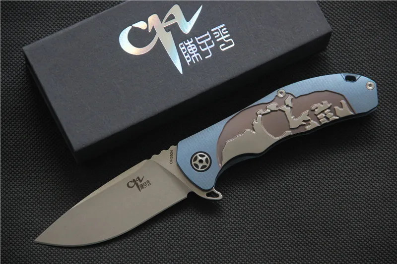 CH3504 Flipper folding knife S35VN blade ball bearing TC4 titanium Skull pattern handle hunting camping fruit Knives EDC tools |