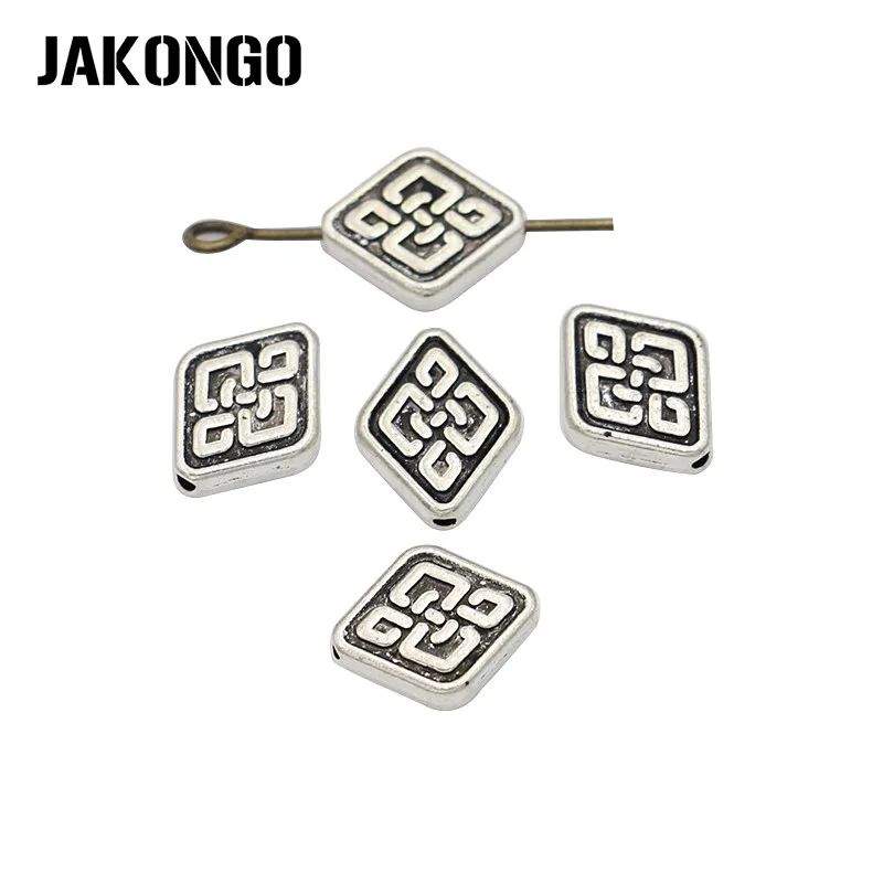 

JAKONGO Antique Silver Plated Chinese knot Spacer Beads Vintage Loose Beads for Jewelry Making Bracelet DIY Handmade Craft 25pcs