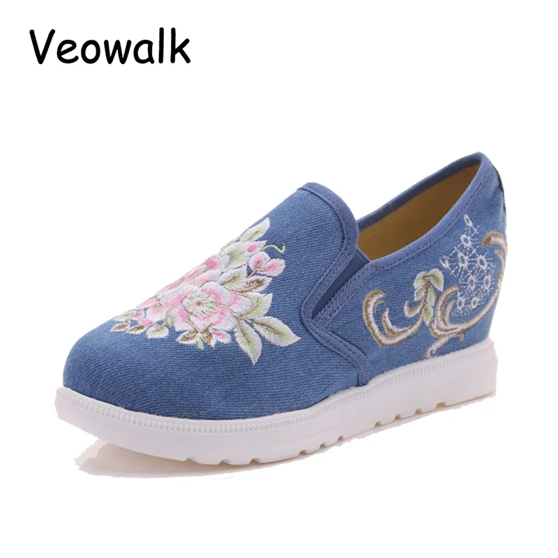 Veowalk Женские повседневные холщовые туфли на платформе со скрытым каблуком с