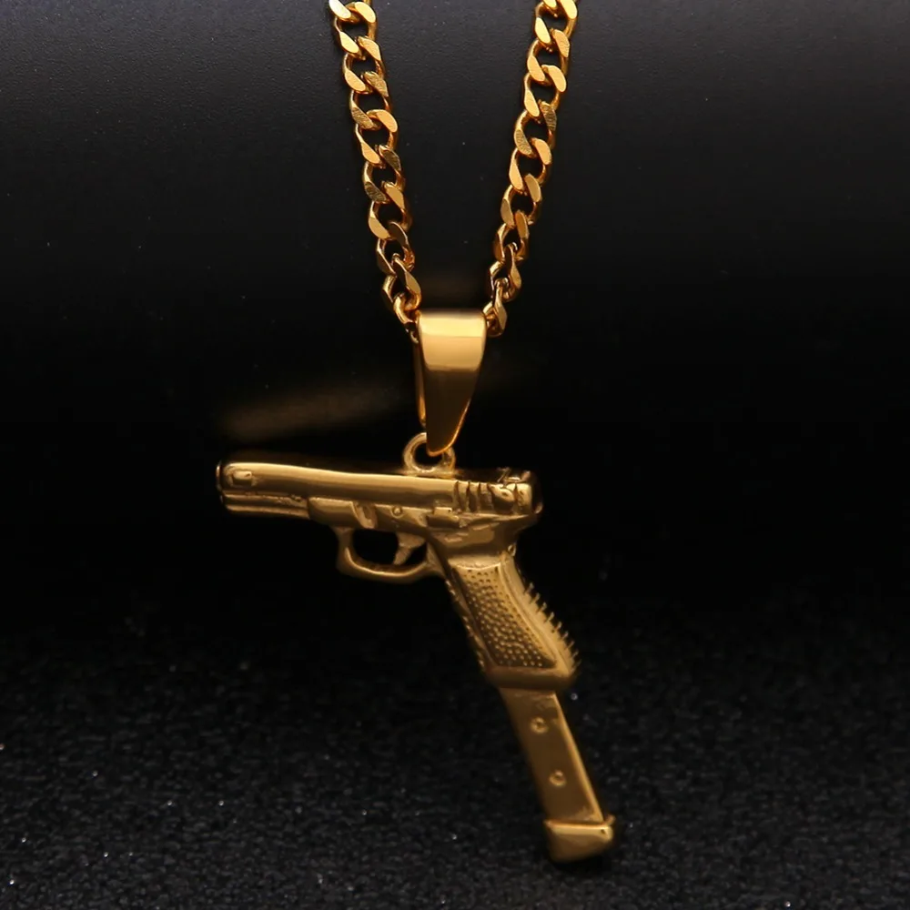 Мужские ожерелья золотистого цвета штурмовой пистолет винтовка Iced-Out цепочка с подвеской из сплава хип-хоп велосипед Военная мода ювелирные изделия