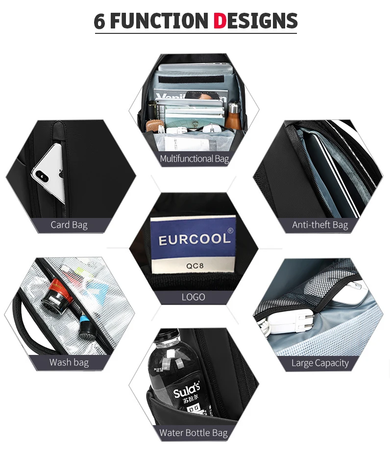 EURCOOL, новинка, рюкзак для путешествий с карманом для обуви, многофункциональный, для мужчин, подростков, 15,6 дюймов, сумка для ноутбука, Mochila, водоотталкивающие рюкзаки