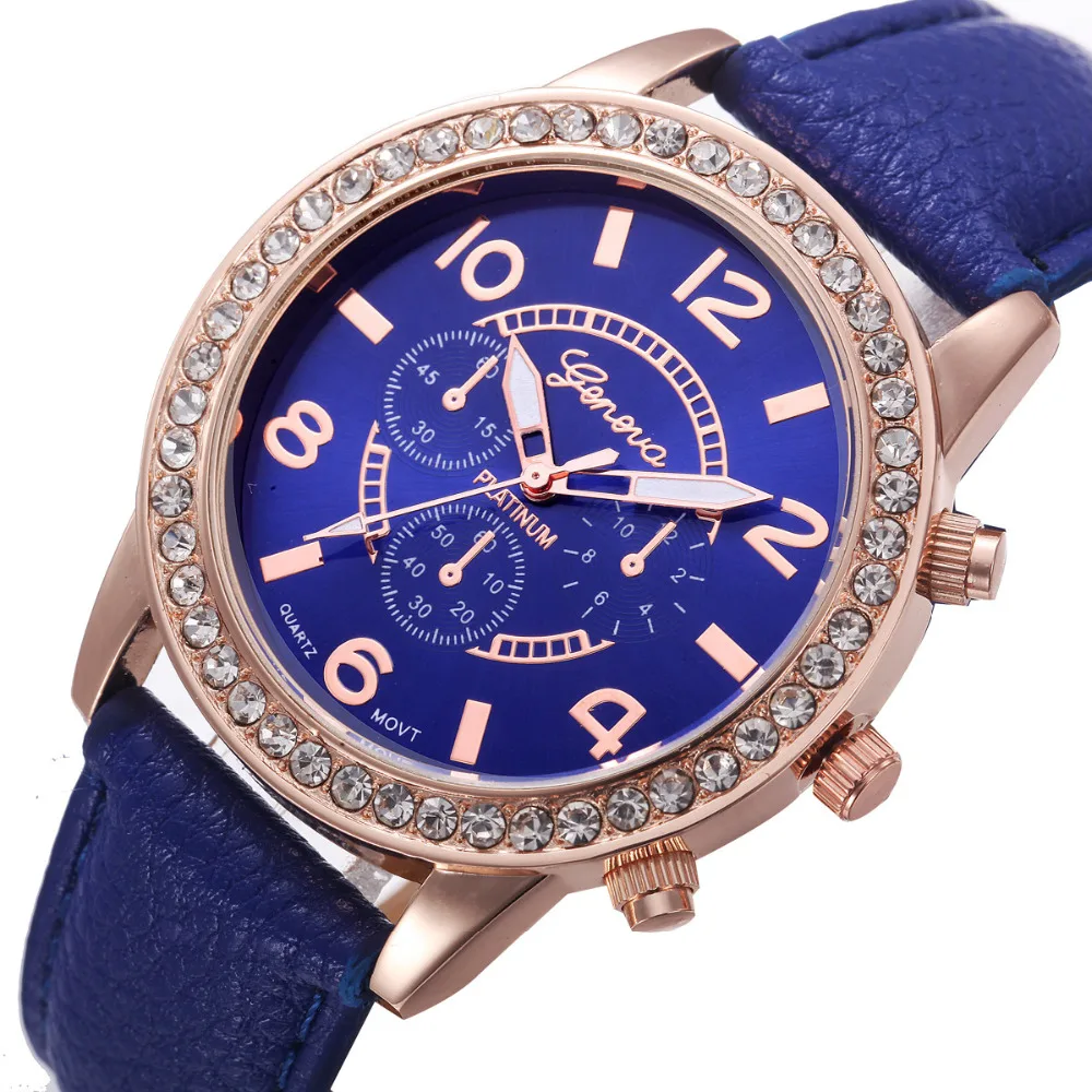 Reloj Mujer Geneva Модные Женские Аналоговые кварцевые наручные часы со стразами и кожаным ремешком, женские часы от ведущего бренда, роскошные часы Giti# A