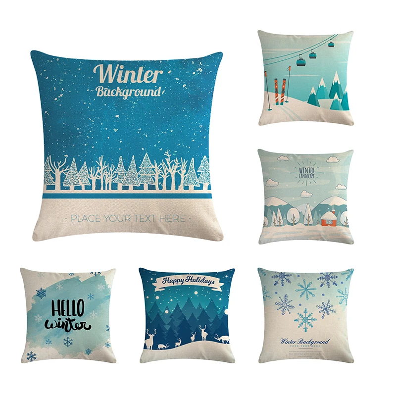 

Merry Xmas Pillow Cover Letter Hello Winter Happy Holiday Home Decor Cushions Cover Decorative Throw Pillow Pillowcase ZY735