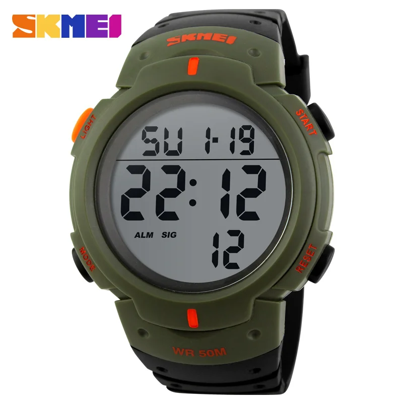 ArmyGreen SKMEI Модные мужские спортивные часы водонепроницаемые 50 м спортивные цифровые часы для плавания Дайвинг наручные часы Reloj Hombre Montre Homme - Цвет: ArmyGreen