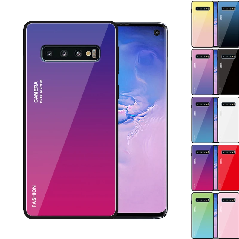 Модные прозрачные градиент закаленное Стекло чехол для samsung Galaxy S10 плюс S10E S9 S8