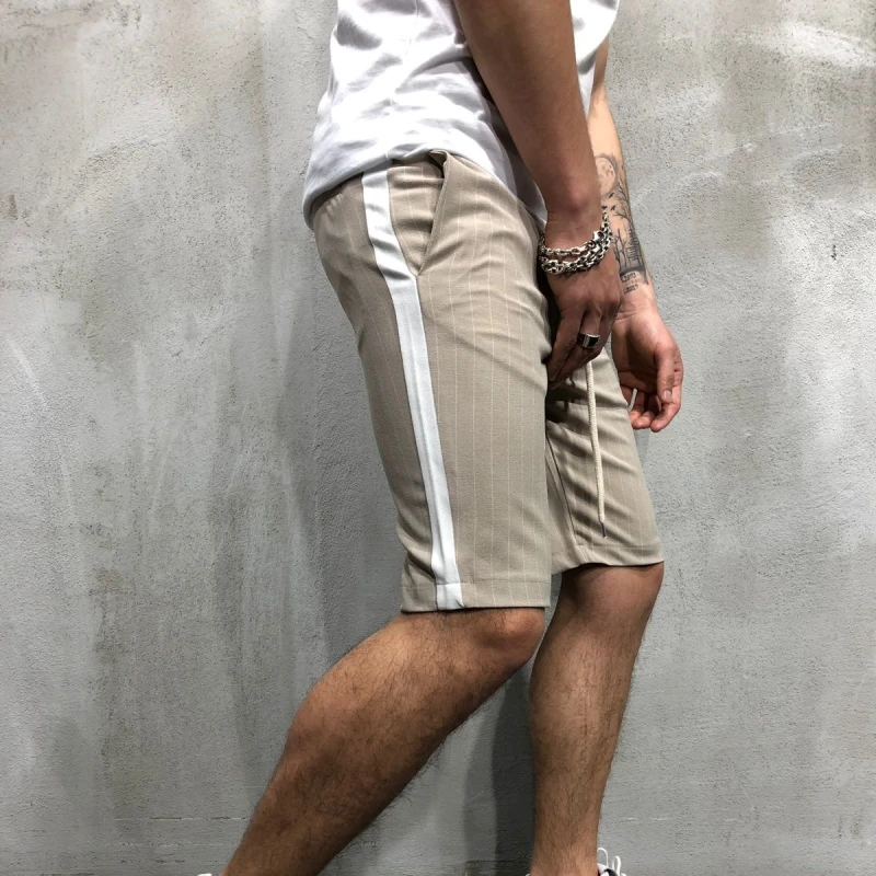 Мужские шорты для бодибилдинга повседневные пляжные в полоску с разноцветными