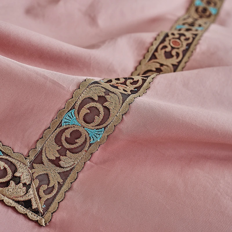 

1000 Thread Count Pink 4 Piece Bedding Sets 100% Egyptian Cotton Italy Lace Design Bed Linens Queen King Size Double Sheets Set