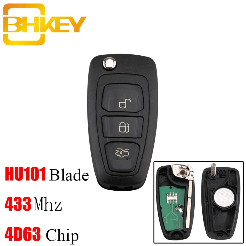 

Складной ключ BHKEY 433MhzMhz с 3 кнопками для Ford Focus Fiesta 2013 HU101 Blade 4D60/4D63