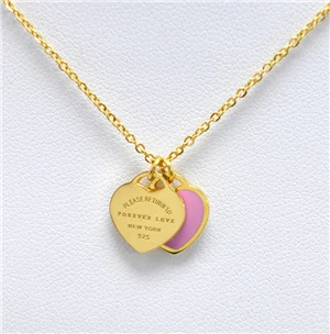 pink gold Color FYSAFA зеленый/розовый FOREVER подвеска в форме букв "Love" ожерелье Массивное колье эмалированное роскошное Двойное сердце короткое ожерелье для женщин подарок - Окраска металла: pink gold Color