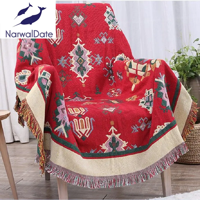 Хлопковое льняное клетчатое вязаное одеяло покрывало для дивана кровати