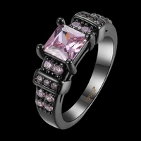 new hot popular morganite pink cubic zirconia rings for women black gun ring jewelry size 6 7 8 9 ar2029