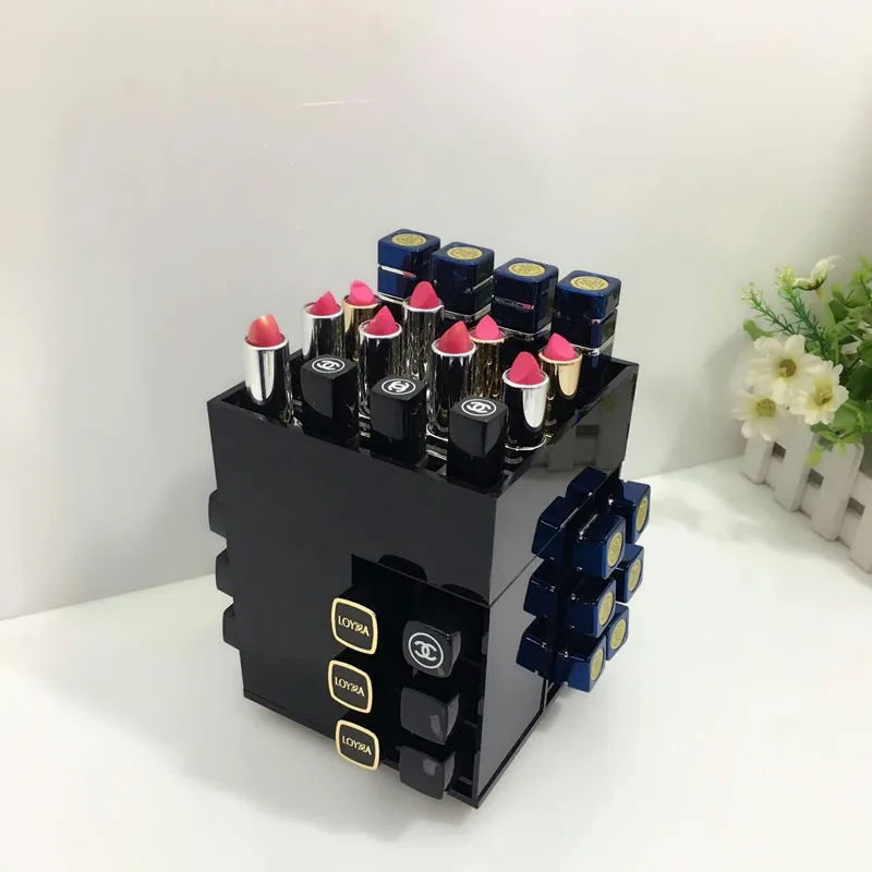 40 grids black 360 градусов Поворот 40 Сетка Помада Коробка для хранения акриловый прозрачный макияж Организатор Косметические Дисплей стоять помада организатор - Цвет: 40 grids black