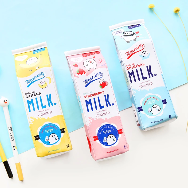 Bag Pu Leather Big Pen Case For Student Cute Panda Strawberry Banana Stationery Office School A6454