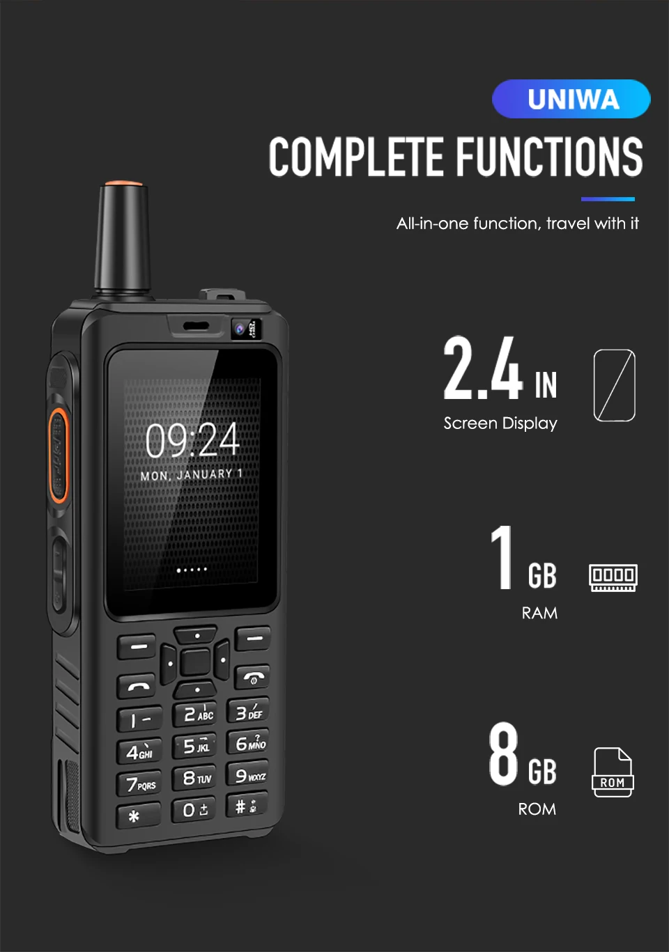 UNIWA Alps F40 Zello рация мобильный телефон IP65 Водонепроницаемый 2," сенсорный экран LTE MTK6737M четырехъядерный 1 Гб+ 8 Гб Смартфон