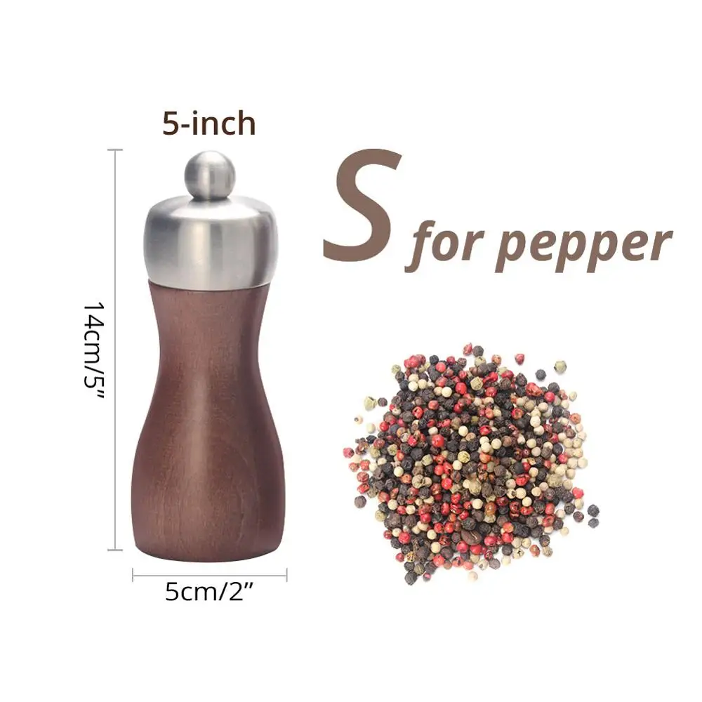 5 inch pepper dark Высококачественная деревянная шлифовальная машина для соли и перца-шлифовальная машина для специй керамический или углеродистый стальной ротор с Регулируемая крупнота - Цвет: 5 inch pepper dark