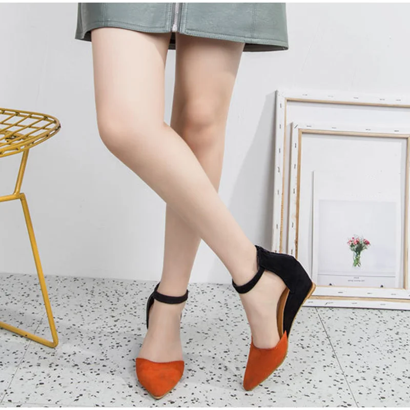 Women Wedge Ankle Strap Pumps Zipper Suede Leopard Pointed Toe Shallow Ladies Shoes Summer Plus Size Casual Sandals New Female