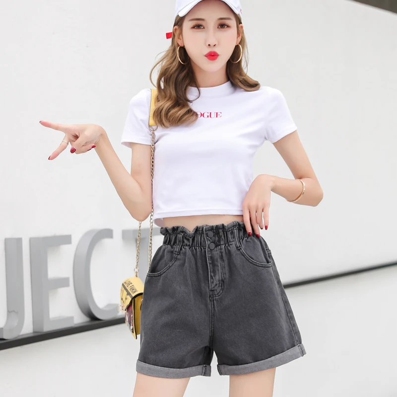 Летние шорты 2019 джинсовые с высокой талией для женщин повседневные свободные