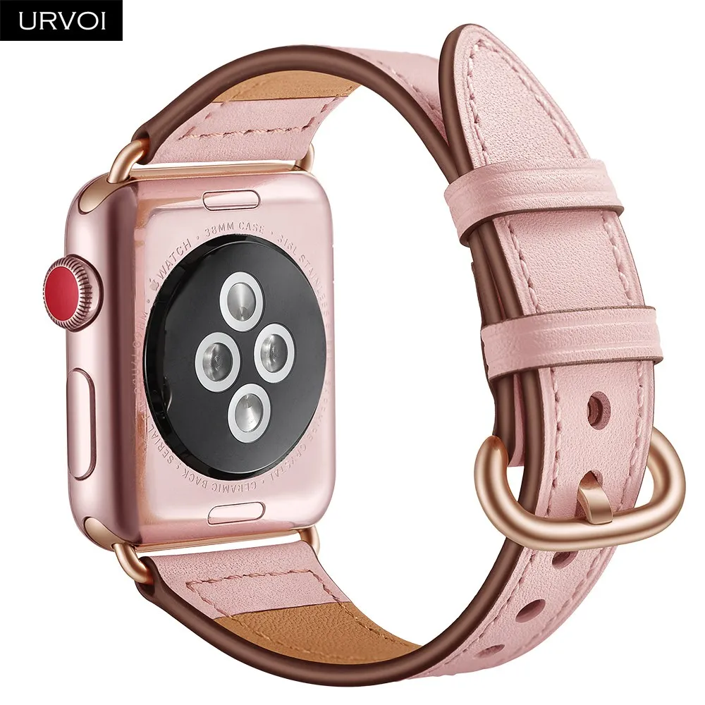 URVOI кожаный ремешок для apple watch серии 4 3 2 1 slim fit ремешок для iwatch классические цвета розового золота адаптер/пряжки 40 44 мм