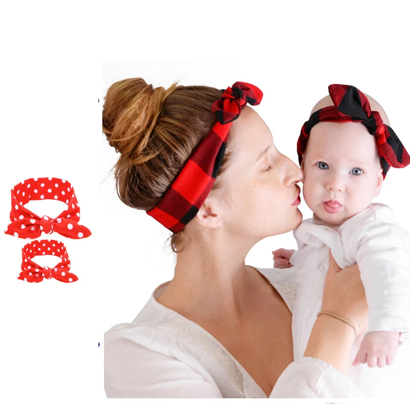 Женские обручи для волос Mama маленьких девочек в клетку горошек с заячьими ушками