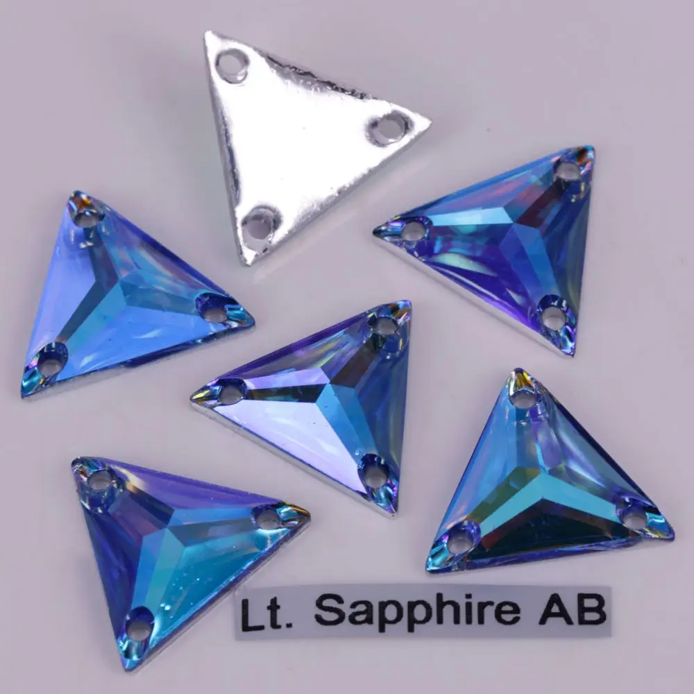 Lt. Sapphire AB Хорошее качество 12 мм, 16 мм, 22 мм цвета AB трехугольные полимерные Стразы для шитья с плоской задней частью пришивные камни - Цвет: Lt. Sapphire AB