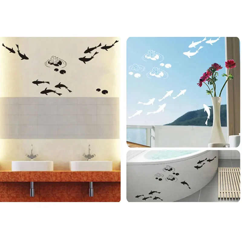 Vinyl Lotus applique DIY Carp Sticker bathroom Background art Toilet mural For Home Decor glass Wall Poster | Дом и сад