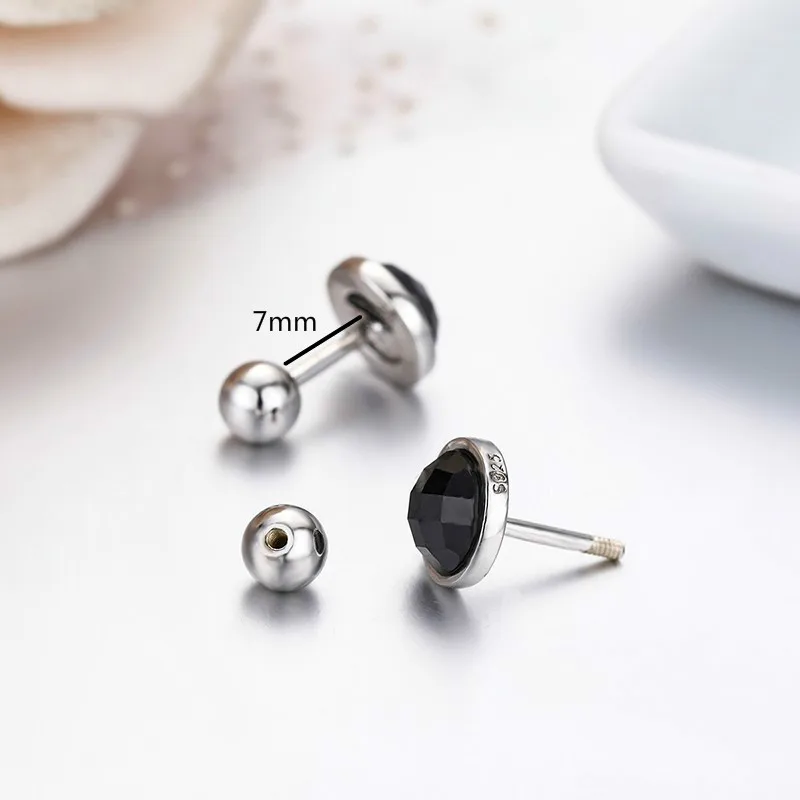 Серьги гвоздики из стерлингового серебра 925 пробы с круглым лицом черный