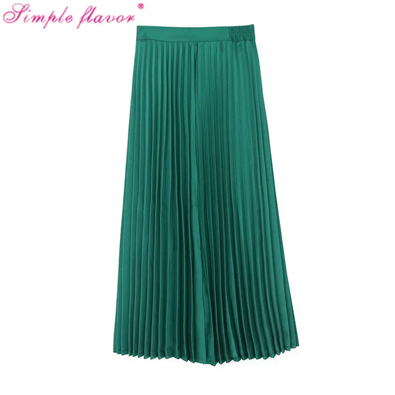 Женская винтажная плиссированная юбка темно зеленая длинная макси с высокой