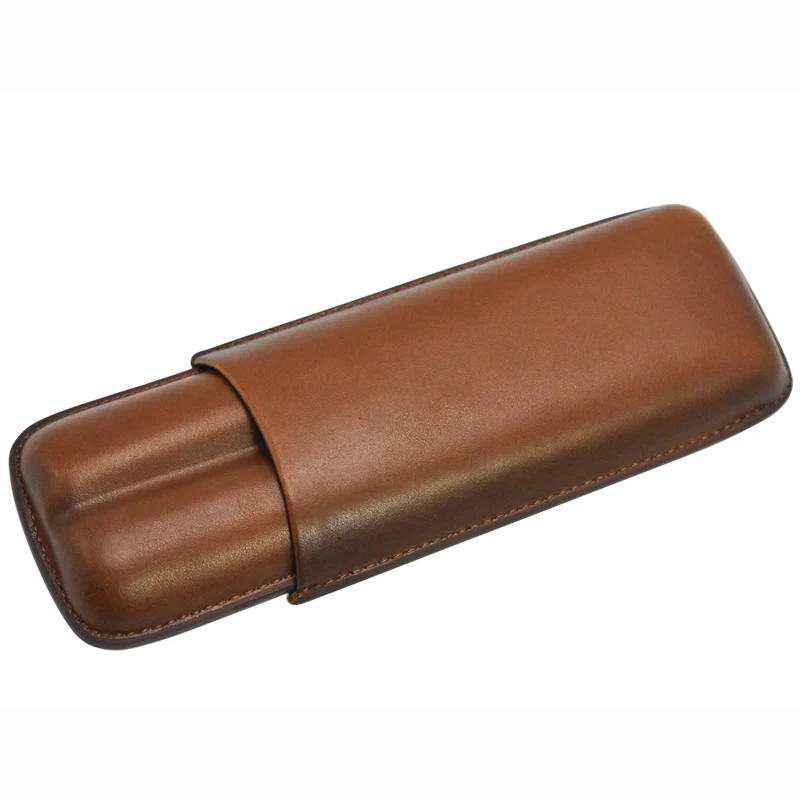 

Genuine Leather 2 Tube Holder Cigar Case cool gadgets Mini Travel Humidor Portable Brown Leather Cigar Case smoking accessories