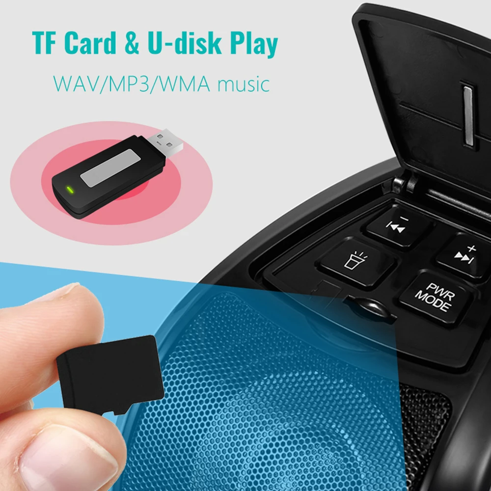 Водонепроницаемый мотоцикл bluetooth-динамики MP3 аудио плеер с FM радио тюнер, карты памяти и u-диск чтение, светодио дный свет