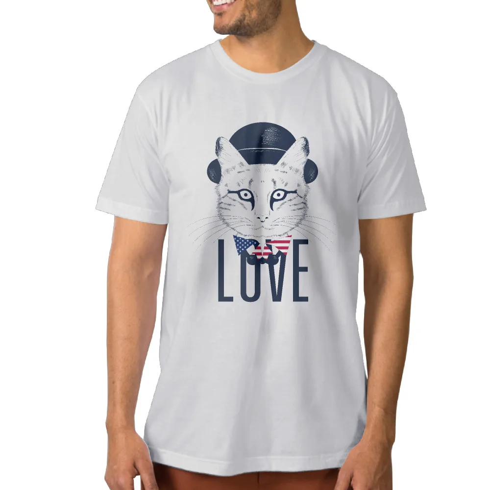 Человек Любовь День Независимости Отечественной котенок шею парня Футболка с