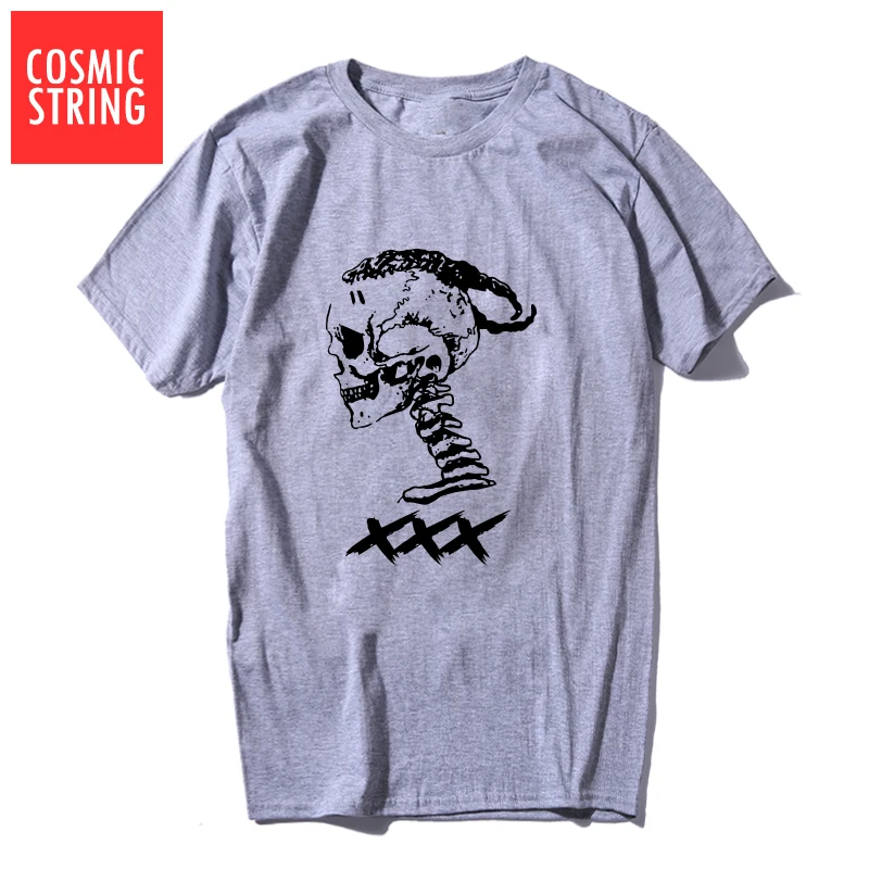 BXX0107AT-GREY COSMIC STRING, хлопок, xxxtentacion, крутая Мужская футболка с принтом черепа, повседневная мужская футболка с коротким рукавом и круглым вырезом, футболки - Цвет: BXX0107AT-GREY