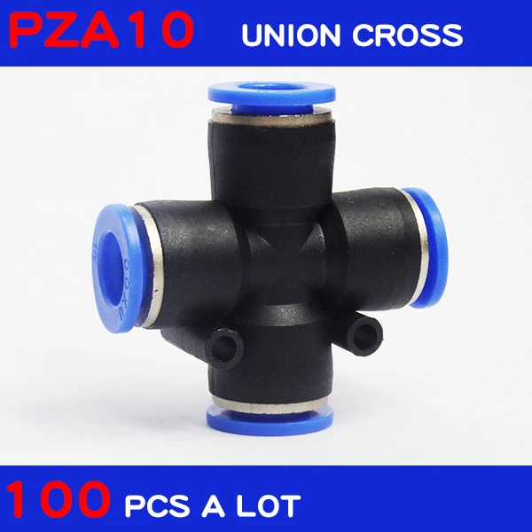 

HIGH QUALITY 100Pcs a lot Air Pneumatic connectors 10mm x 10mm Cross Shaped Push in Connector Quick Fittings PZA10
