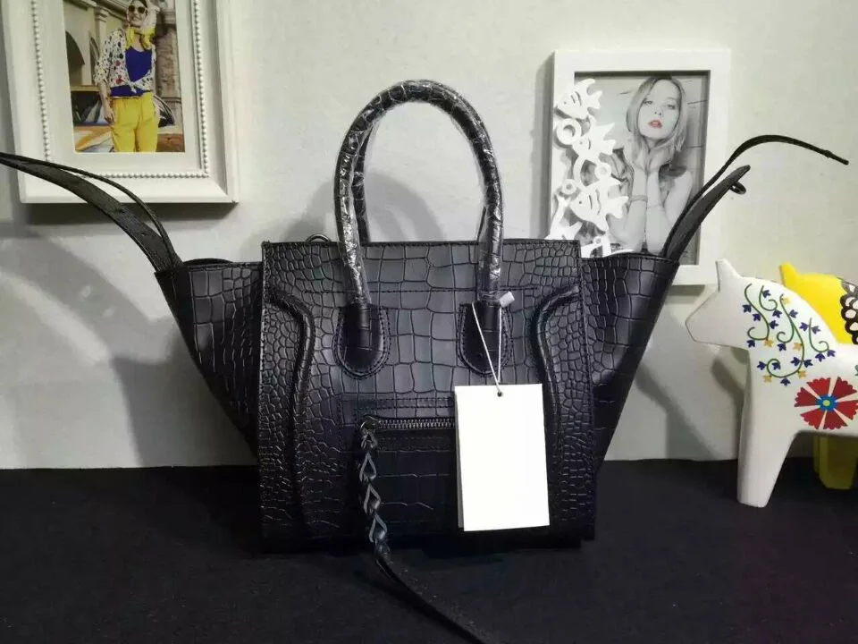Летучая мышь крокодиловая кожа tote известный бренд уши сумки-мессенджеры женские сумки из натуральной кожи смайлик
