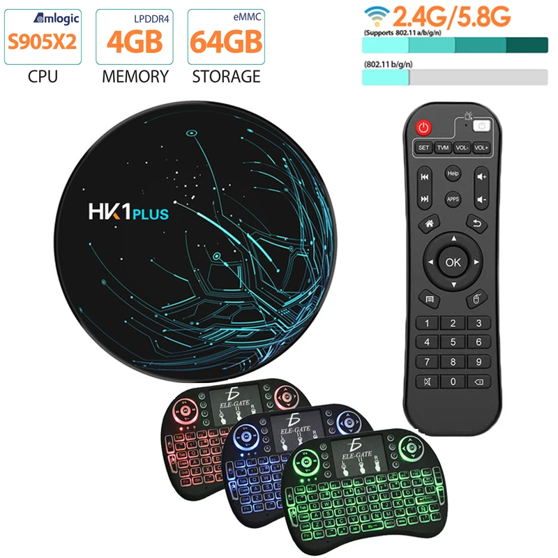 ТВ приставка HK1 PLUS Smart Android 9 0 4 ГБ 64 Amlogic S905X2 LPDDR4 4K HD 2 4G/5 ГГц Wi Fi 100 м Гб 32 медиаплеер BT
