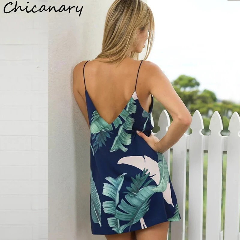 Кляузничество темно-palm Leaf Print double v Средства ухода за кожей Шеи Cami Dress Для женщин
