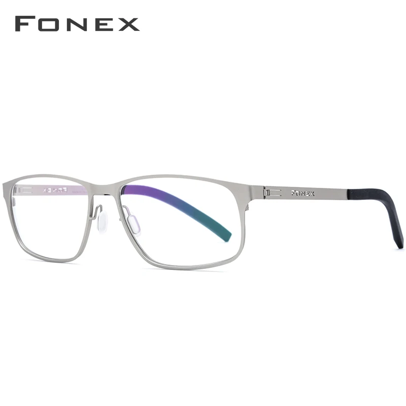 FONEX сплав оптические очки для мужчин квадратный близорукость по рецепту оправы для очков мужские металлические корейские Безвинтовые очки 983 - Цвет оправы: Серебристый