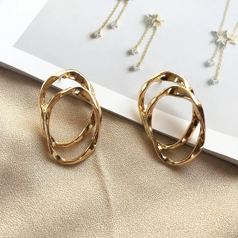 Винтажные золотые и Серебристые Цвет двойной полый круг серьги-гвоздики для