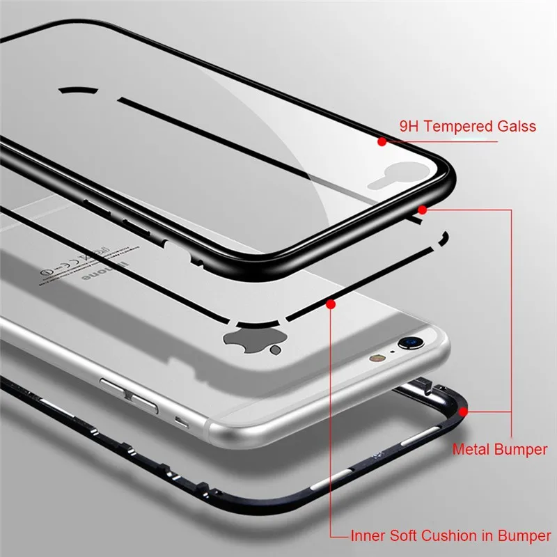 ZG Дизайн Магнитный Флип Ультратонкий чехол для iPhone X 6 6 S 7 8 Plus прозрачное закаленное стекло+ Встроенный Магнитный чехол металлический чехол