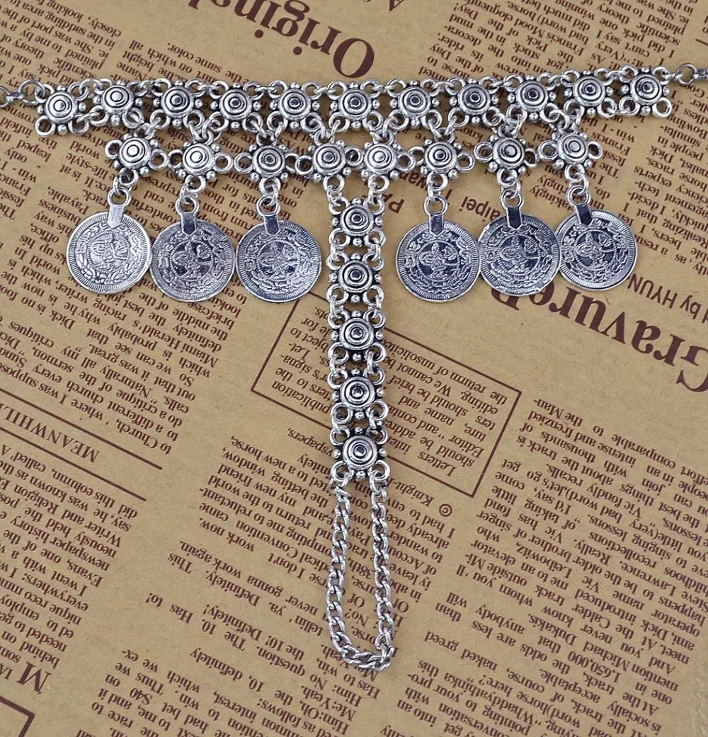 Непал Винтаж Хиппи Boho серебро Металл Таиланд Богемия резные цветок монета браслеты и вечерние фестиваль партия Индии ювелирные изделия